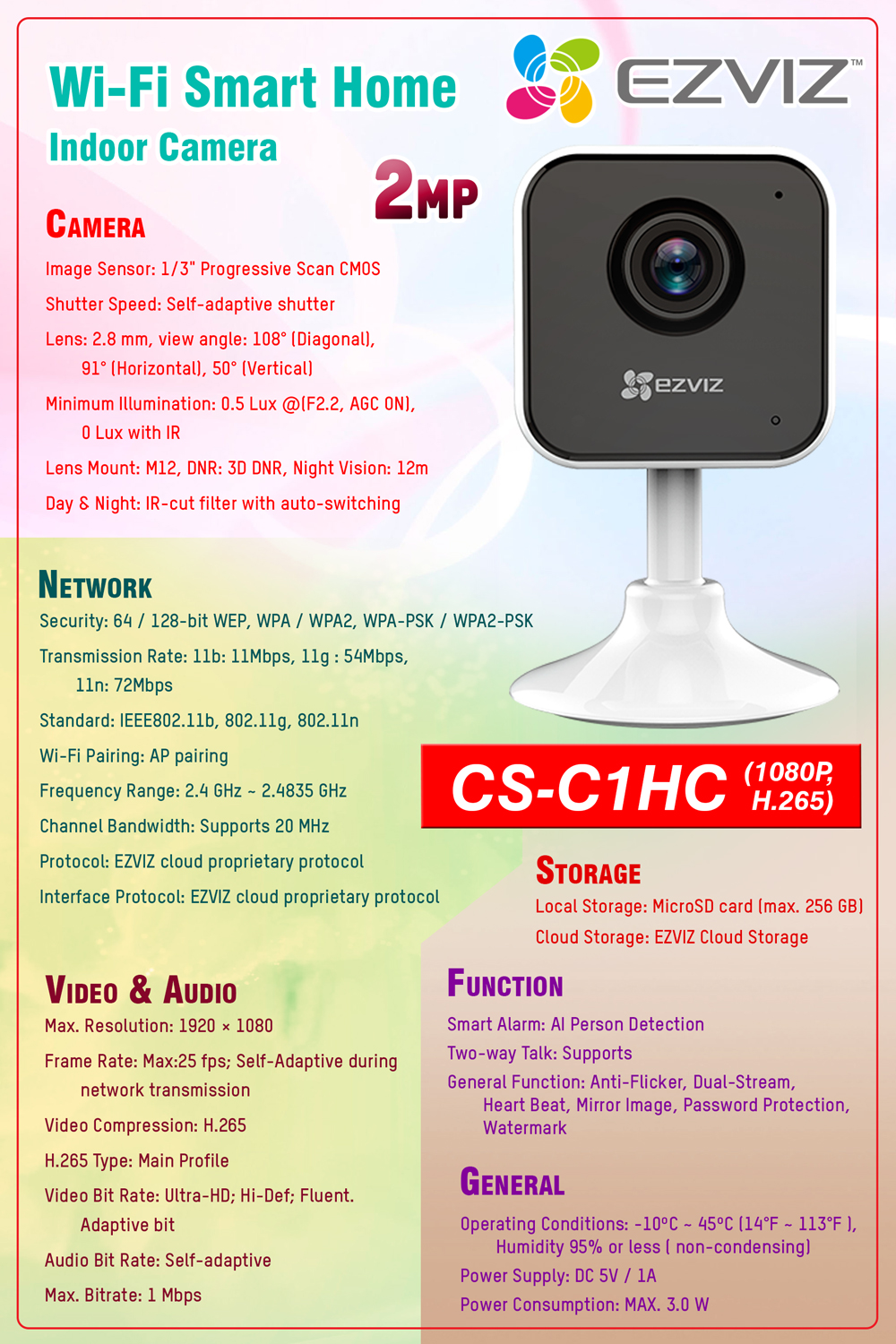CS-C1HC (1080P,H.265)/CS-C1HC-E0-1E2WF Description Ezviz Indoor WiFi Camera ezvizlanka Srilanka