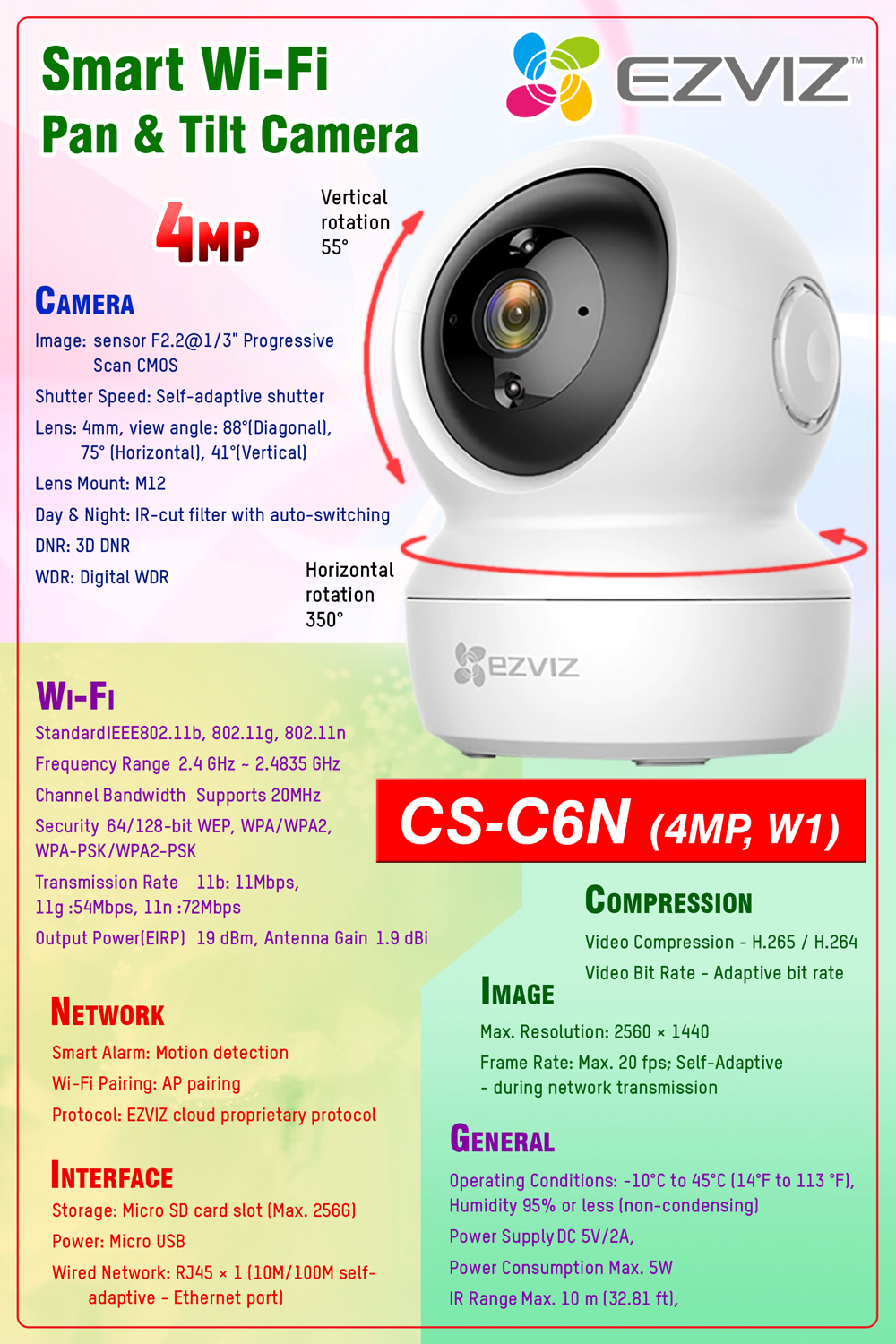 CS-C6N (4MP,W1)/CS-C6N-D0-8B4WF Ezviz Smart Wi-Fi Pan & Tilt Camera ezvizlanka Srilanka
